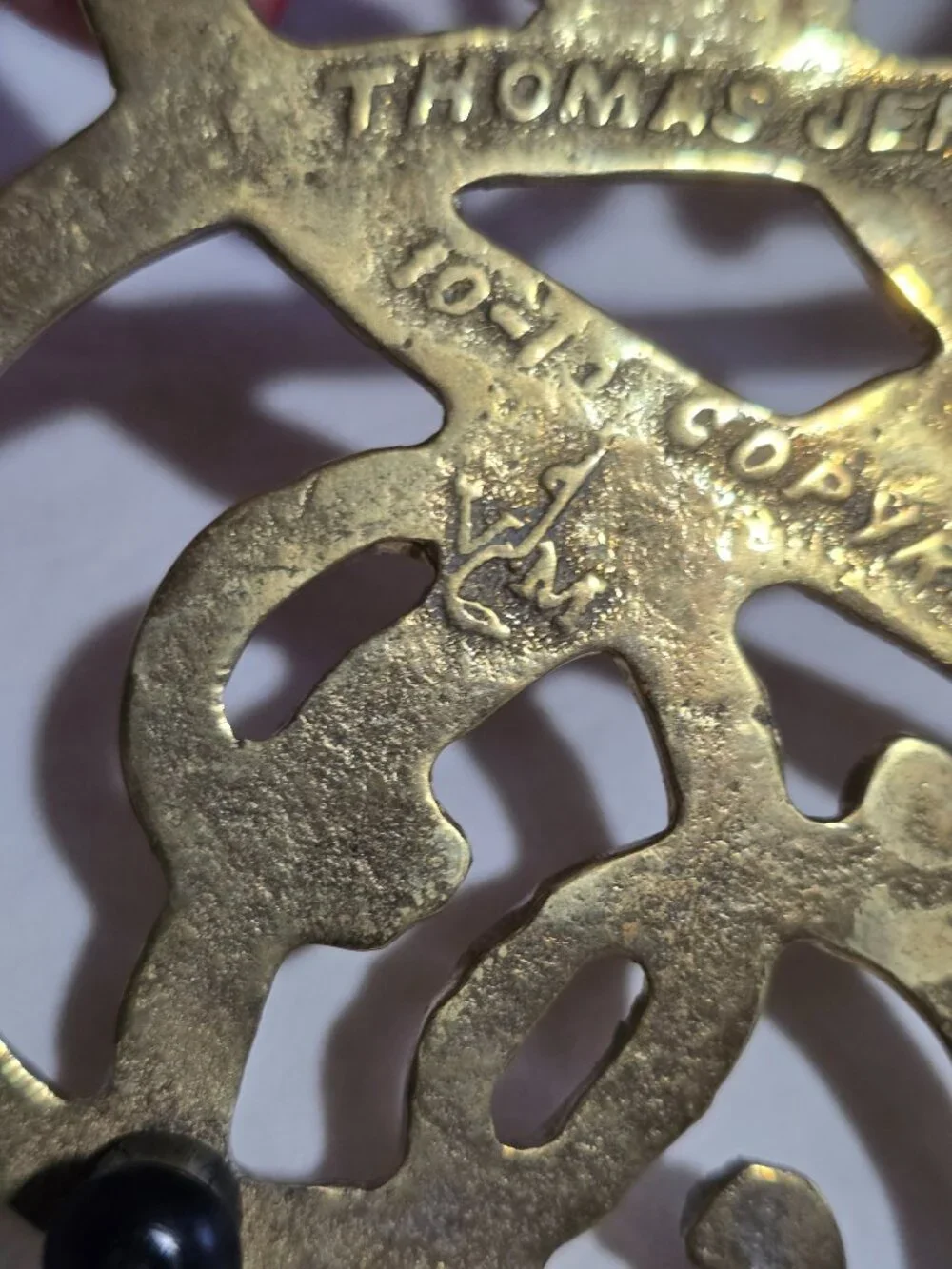 Vintage Thomas Jefferson Cipher Trivet - Solid Brass - Monticello Souvenir 1961